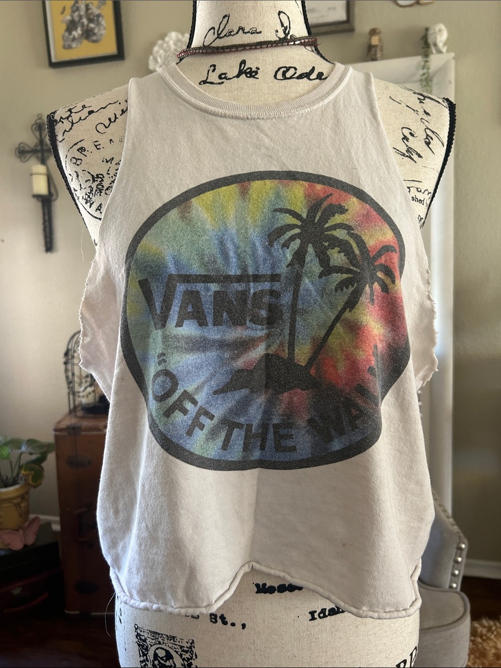 Vans White Tie-Dye Palm Logo Tank Top for Kids